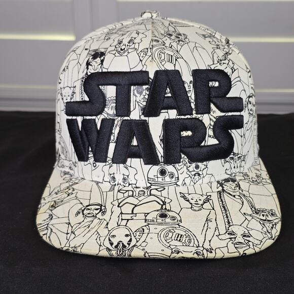 Star Wars Character Sketches Snap Back Trucker Baseball Hat Black & White - Picture 1 of 9